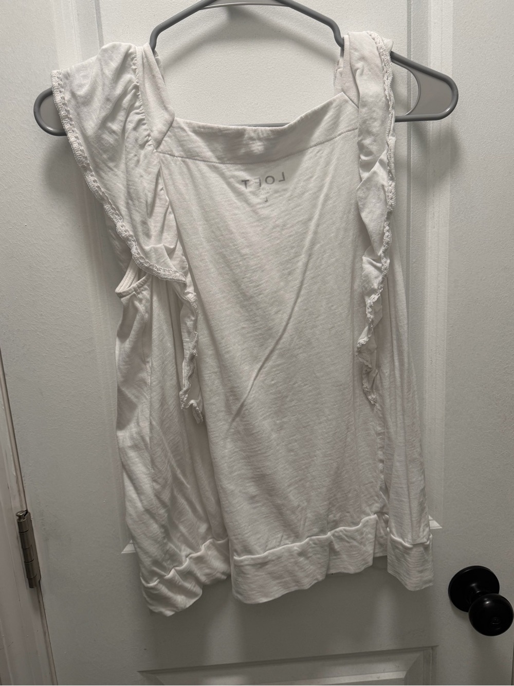 LOFT White Ruffle Strap Tank - Picture 2 of 2